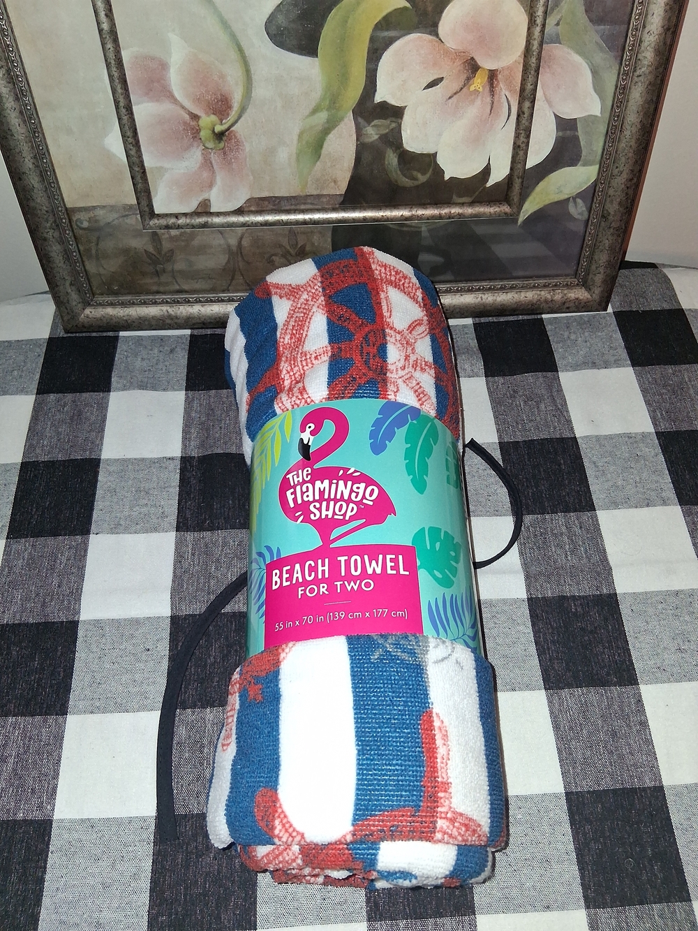 Blue & White Striped Beach Towel for Two - Red Accents
